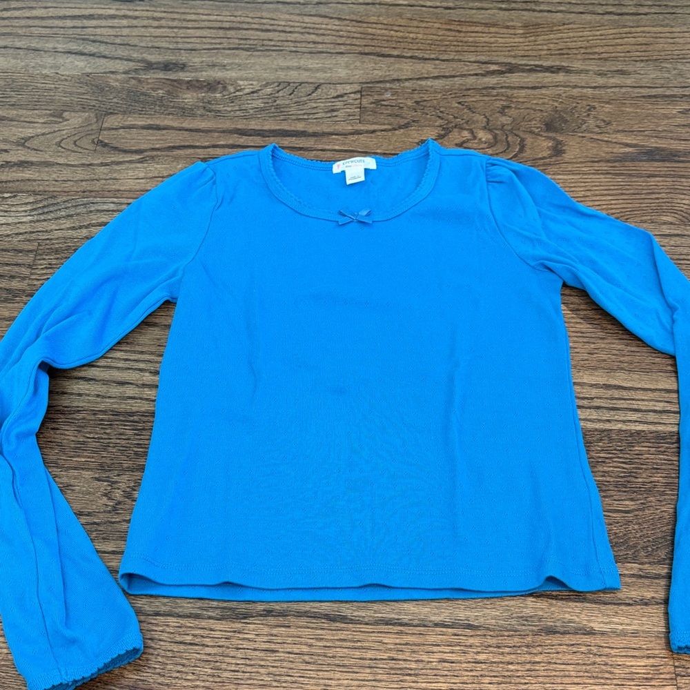 Crewcuts bright blue puff sleeve pointelle tshirt